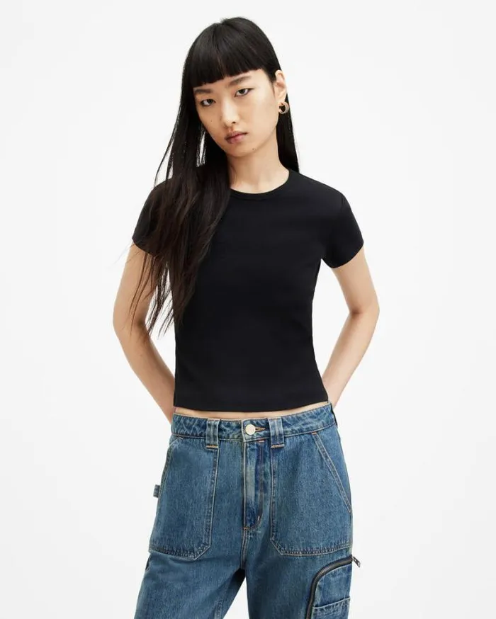 Stevie Slim Fit Short Sleeve TShirt Black Women AllSaints Tops and Shirts