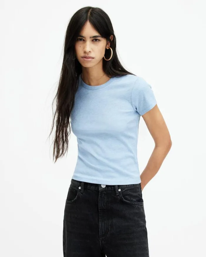 Stevie Slim Fit Short Sleeve TShirt Blue Marl Women AllSaints TShirts