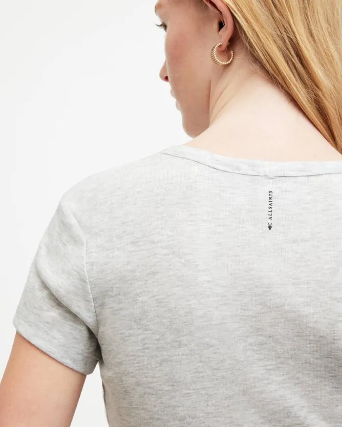 Stevie Slim Fit Short Sleeve TShirt Grey Marl Women AllSaints Tops and Shirts Stevie Slim Fit Short Sleeve TShirt Grey Marl Women AllSaints Tops and Shirts