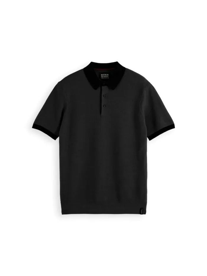 Structured Knitted Solid Polo Black Men Scotch and Soda TShirts and Polo Shirts Structured Knitted Solid Polo Black Men Scotch and Soda TShirts and Polo Shirts