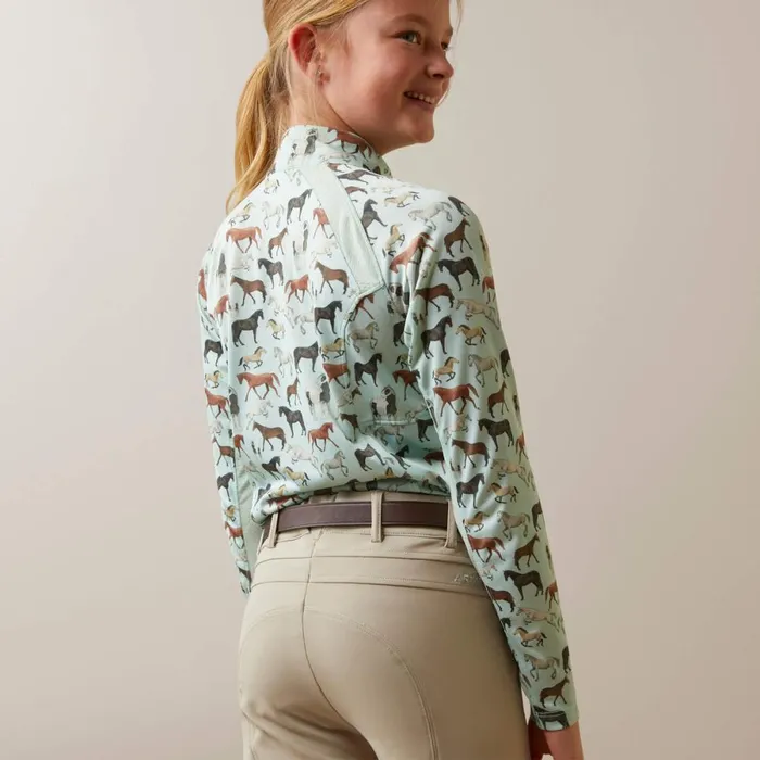 Sunstopper 20 14 Zip Baselayer Aqua Herd Print Kids Ariat English Riding Clothing Sunstopper 20 14 Zip Baselayer Aqua Herd Print Kids Ariat English Riding Clothing