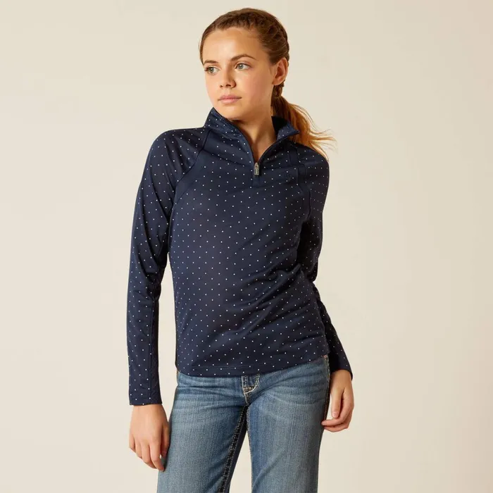 Sunstopper 30 14 Zip Baselayer Navy Dot Kids Ariat English Riding Clothing