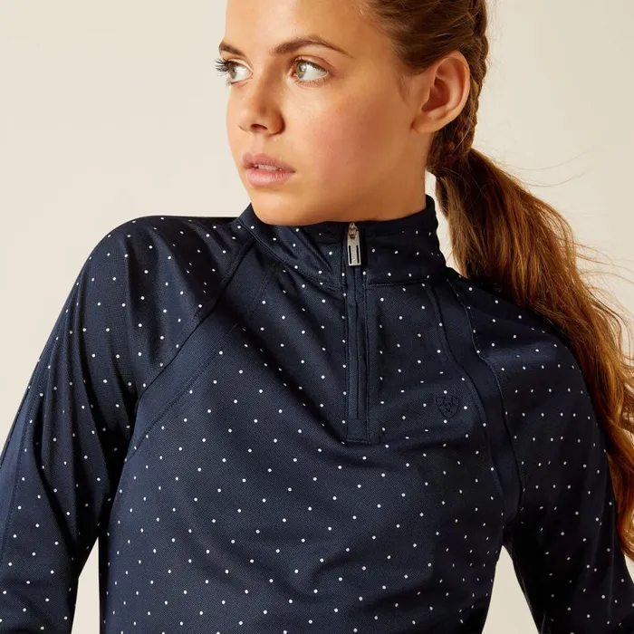 Sunstopper 30 14 Zip Baselayer Navy Dot Kids Ariat English Riding Clothing Sunstopper 30 14 Zip Baselayer Navy Dot Kids Ariat English Riding Clothing
