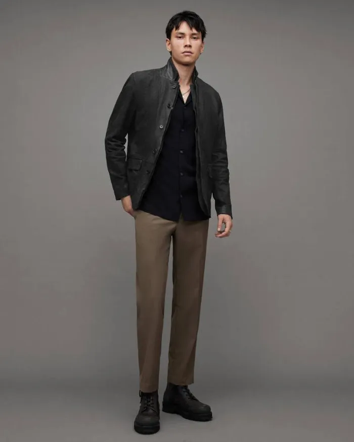 Survey Double Layered Leather Blazer Black Men AllSaints Leather Jackets
