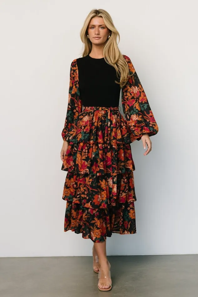 Sylvie Tiered Midi Dress Black Multi Women Baltic Born Midi Dresses