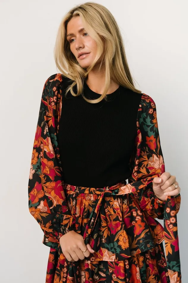 Sylvie Tiered Midi Dress Black Multi Women Baltic Born Midi Dresses Sylvie Tiered Midi Dress Black Multi Women Baltic Born Midi Dresses