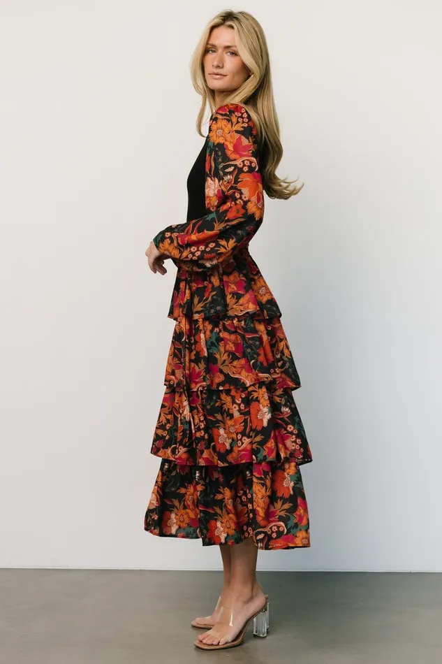 Sylvie Tiered Midi Dress Black Multi Women Baltic Born Midi Dresses Sylvie Tiered Midi Dress Black Multi Women Baltic Born Midi Dresses