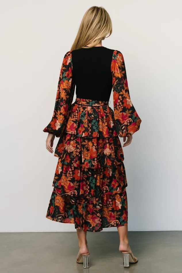 Sylvie Tiered Midi Dress Black Multi Women Baltic Born Midi Dresses Sylvie Tiered Midi Dress Black Multi Women Baltic Born Midi Dresses