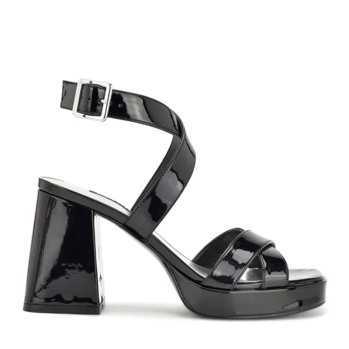 Tackle Ankle Strap Platform Sandals Black Patent Women Nine West Sandals