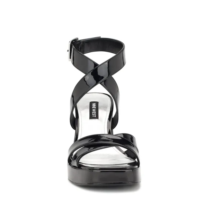 Tackle Ankle Strap Platform Sandals Black Patent Women Nine West Sandals