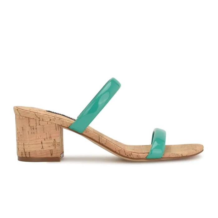 Tae Heeled Slide Sandals Emerald Green Cork Women Nine West Heeled
