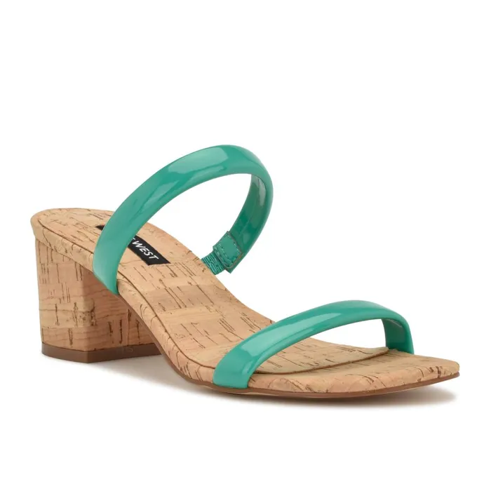 Tae Heeled Slide Sandals Emerald Green Cork Women Nine West Heeled Tae Heeled Slide Sandals Emerald Green Cork Women Nine West Heeled