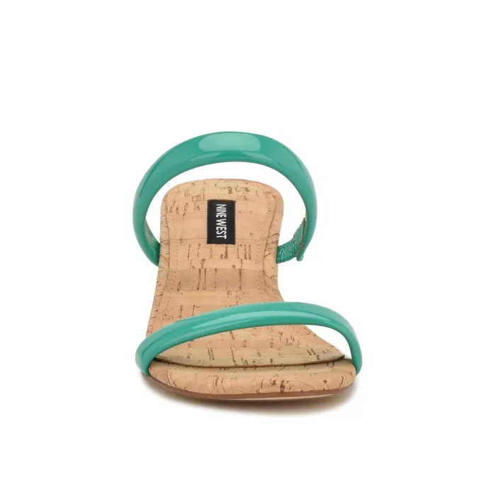 Tae Heeled Slide Sandals Emerald Green Cork Women Nine West Heeled Tae Heeled Slide Sandals Emerald Green Cork Women Nine West Heeled