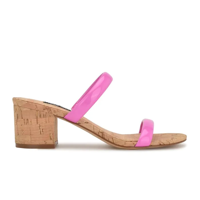 Tae Heeled Slide Sandals Neon Pink Cork Women Nine West Sandals