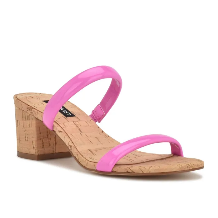 Tae Heeled Slide Sandals Neon Pink Cork Women Nine West Sandals