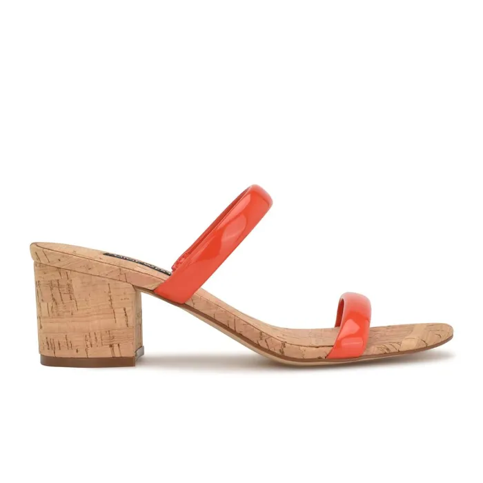 Tae Heeled Slide Sandals Orange Cork Women Nine West Sandals