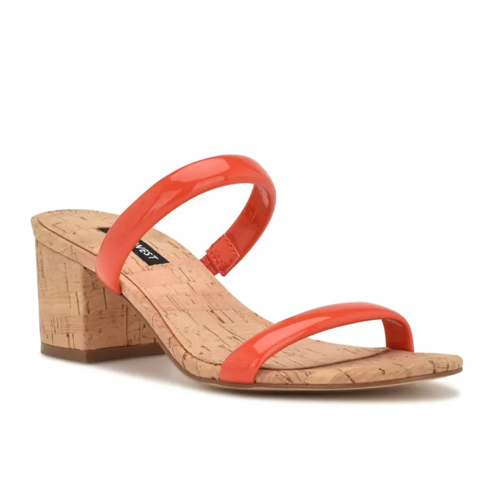 Tae Heeled Slide Sandals Orange Cork Women Nine West Sandals