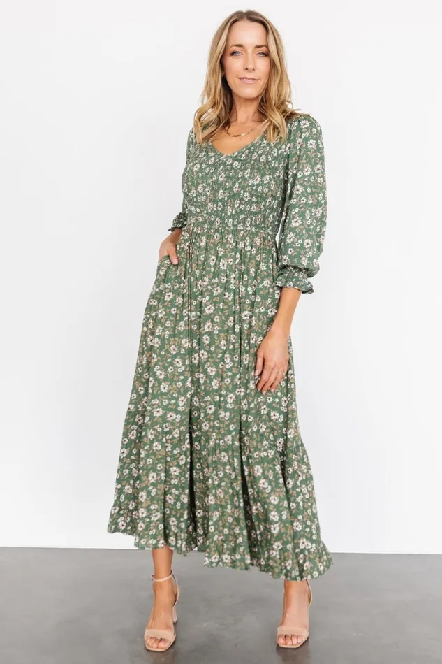 Tarryn Smocked Midi Dress Olive Floral Women Baltic Born Midi Dresses Tarryn Smocked Midi Dress Olive Floral Women Baltic Born Midi Dresses