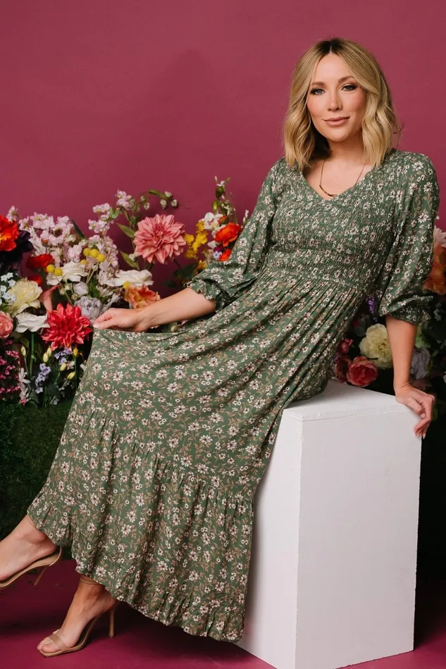 Tarryn Smocked Midi Dress Olive Floral Women Baltic Born Midi Dresses Tarryn Smocked Midi Dress Olive Floral Women Baltic Born Midi Dresses