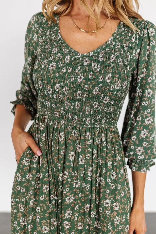 Tarryn Smocked Midi Dress Olive Floral Women Baltic Born Midi Dresses Tarryn Smocked Midi Dress Olive Floral Women Baltic Born Midi Dresses