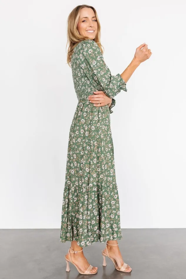 Tarryn Smocked Midi Dress Olive Floral Women Baltic Born Midi Dresses Tarryn Smocked Midi Dress Olive Floral Women Baltic Born Midi Dresses