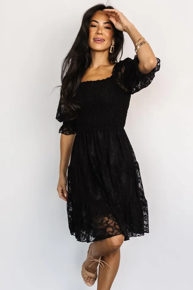 Tate Smocked Lace Short Dress Black Women Baltic Born Short Dresses
