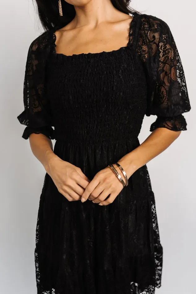 Tate Smocked Lace Short Dress Black Women Baltic Born Short Dresses
