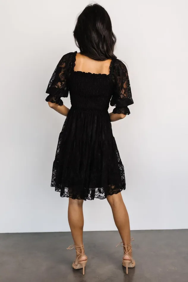 Tate Smocked Lace Short Dress Black Women Baltic Born Short Dresses