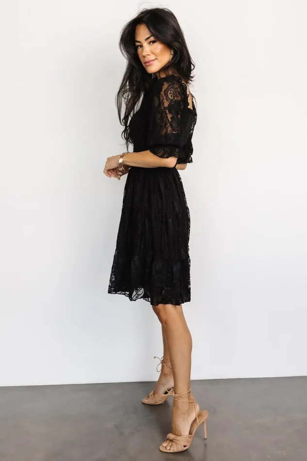 Tate Smocked Lace Short Dress Black Women Baltic Born Short Dresses
