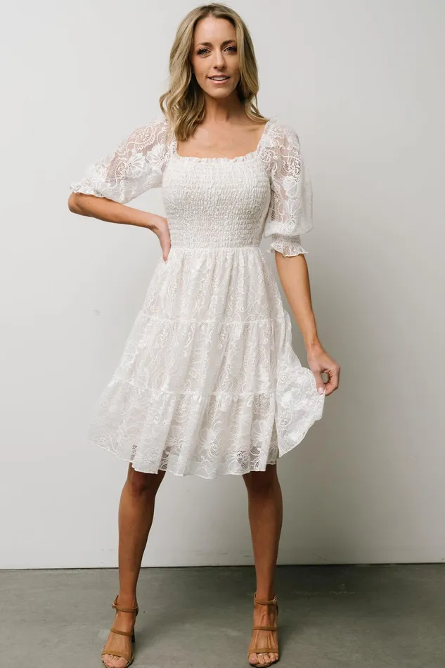 Tate Smocked Lace Short Dress Off White Women Baltic Born Bump Friendly