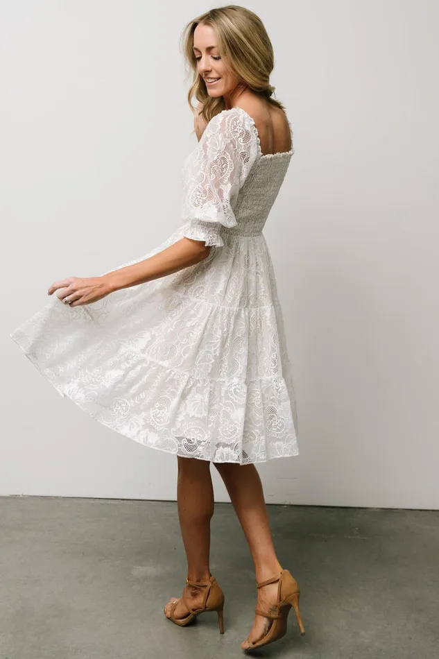 Tate Smocked Lace Short Dress Off White Women Baltic Born Bump Friendly