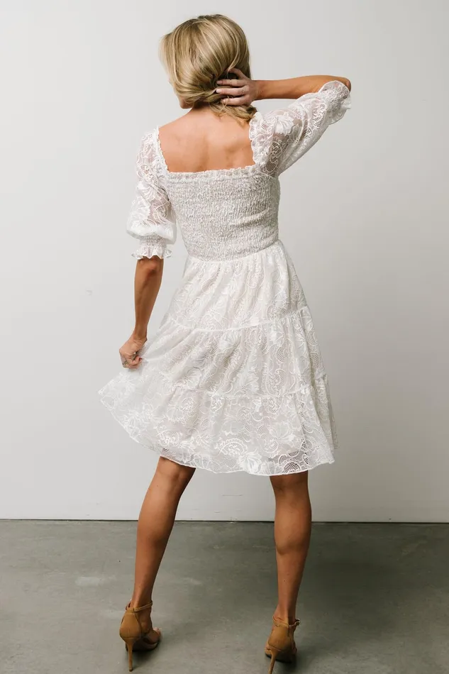 Tate Smocked Lace Short Dress Off White Women Baltic Born Bump Friendly