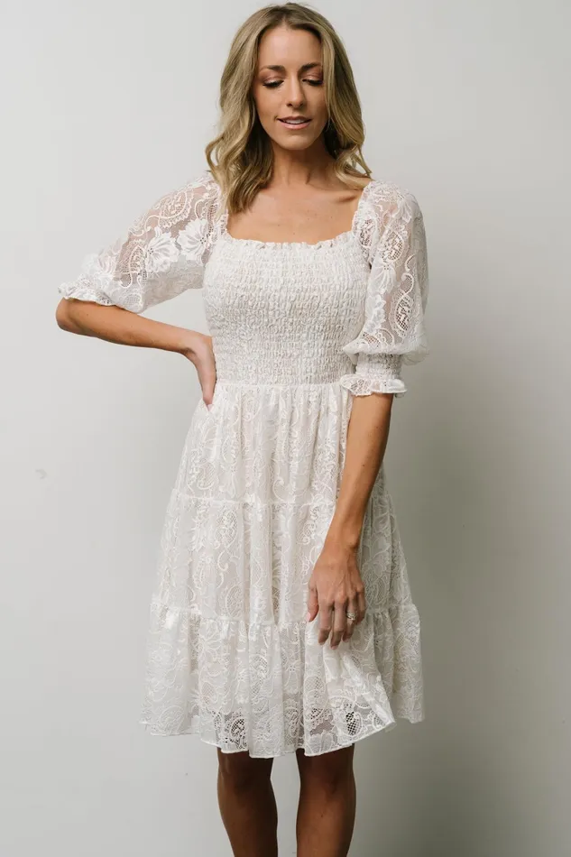 Tate Smocked Lace Short Dress Off White Women Baltic Born Bump Friendly