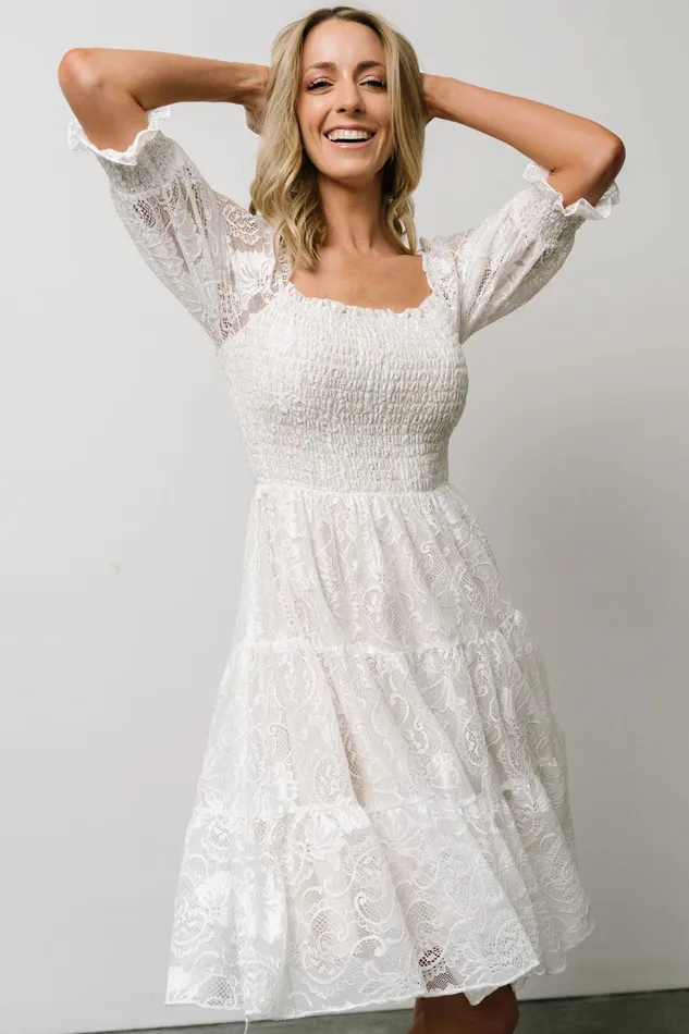 Tate Smocked Lace Short Dress Off White Women Baltic Born Bump Friendly