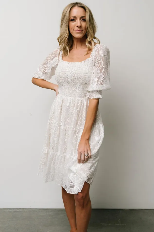 Tate Smocked Lace Short Dress Off White Women Baltic Born Bump Friendly