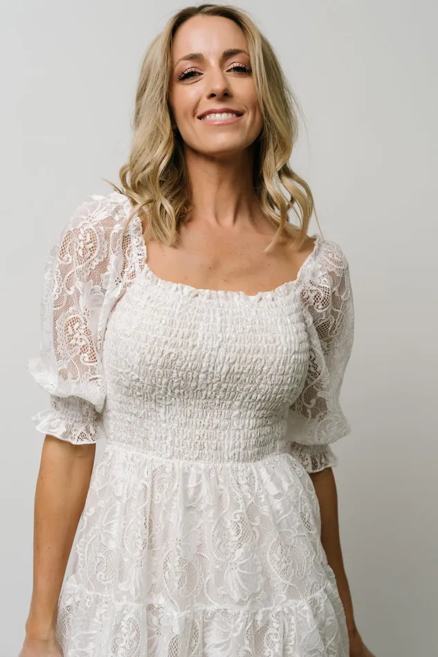 Tate Smocked Lace Short Dress Off White Women Baltic Born Bump Friendly