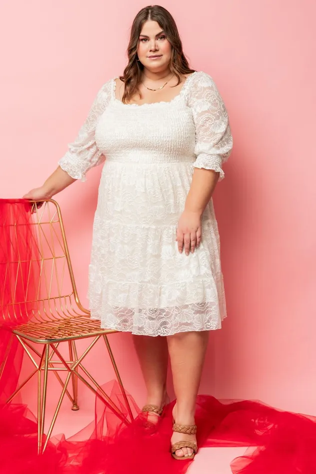 Tate Smocked Lace Short Dress Off White Women Baltic Born Bump Friendly