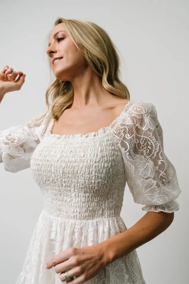 Tate Smocked Lace Short Dress Off White Women Baltic Born Bump Friendly