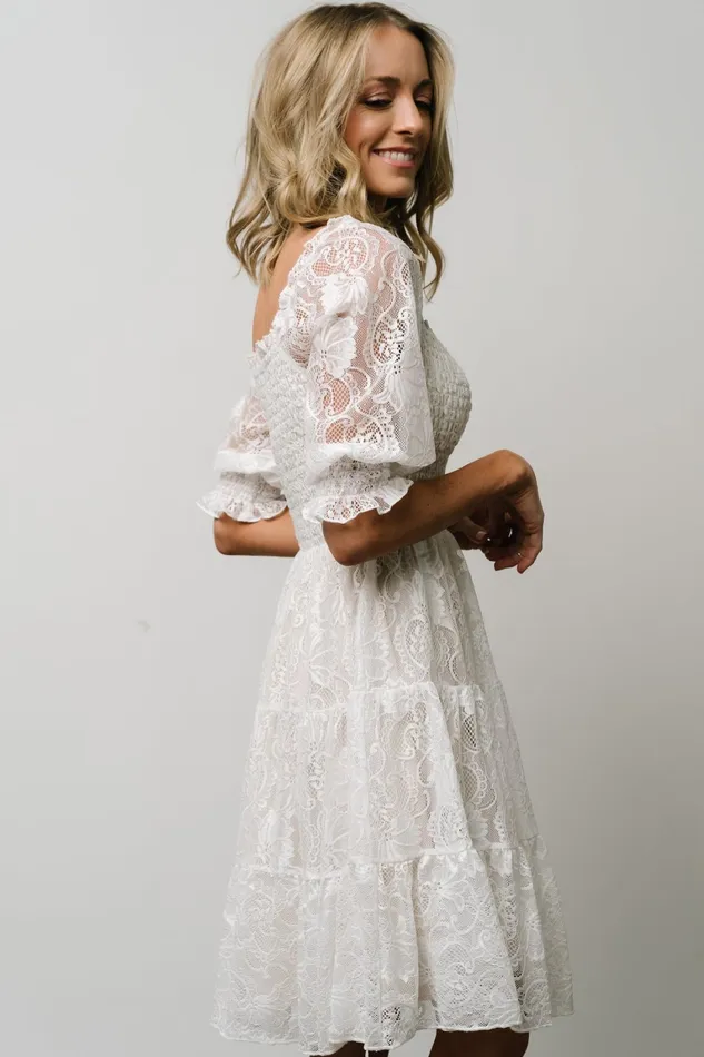 Tate Smocked Lace Short Dress Off White Women Baltic Born Bump Friendly