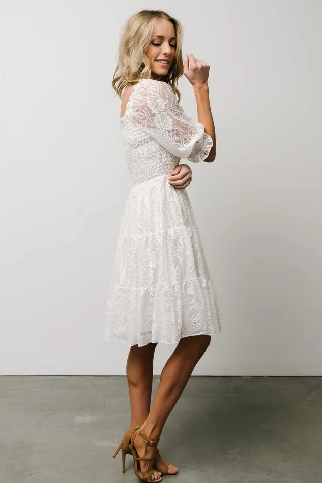 Tate Smocked Lace Short Dress Off White Women Baltic Born Bump Friendly