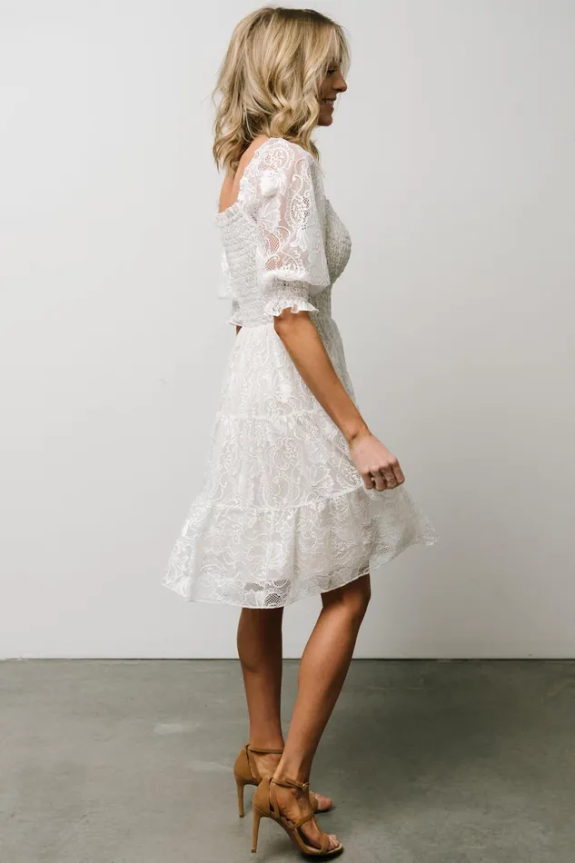 Tate Smocked Lace Short Dress Off White Women Baltic Born Bump Friendly