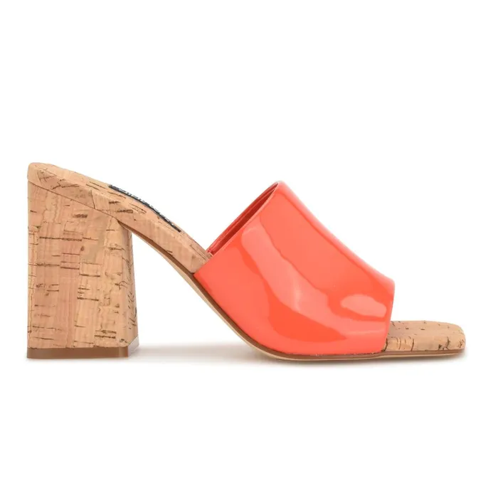 Teice Heeled Slide Sandals Orange Patent Women Nine West Mid Heels