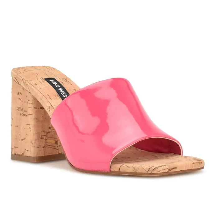 Teice Heeled Slide Sandals Pink Patent Women Nine West Sandals
