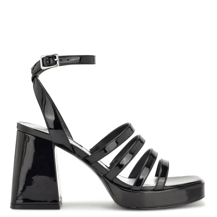 Teriss Strappy Platform Sandals Black Patent Women Nine West Heeled