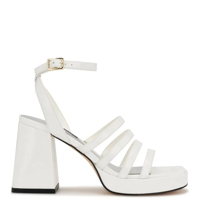 Teriss Strappy Platform Sandals White Patent Women Nine West Platforms