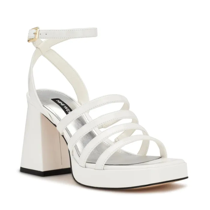 Teriss Strappy Platform Sandals White Patent Women Nine West Platforms Teriss Strappy Platform Sandals White Patent Women Nine West Platforms