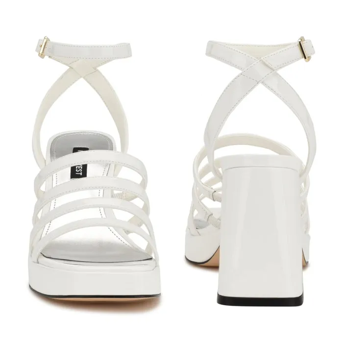 Teriss Strappy Platform Sandals White Patent Women Nine West Platforms Teriss Strappy Platform Sandals White Patent Women Nine West Platforms