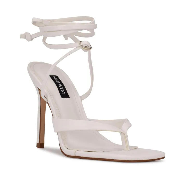 Terrie Ankle Wrap Heeled Sandals White Women Nine West Dress Terrie Ankle Wrap Heeled Sandals White Women Nine West Dress