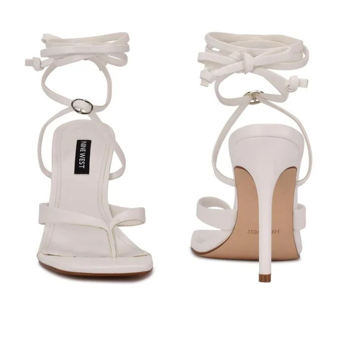 Terrie Ankle Wrap Heeled Sandals White Women Nine West Dress Terrie Ankle Wrap Heeled Sandals White Women Nine West Dress