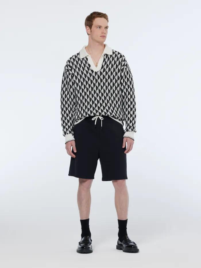 Textured Jacquard Dropped Shoulder Long Sleeve Polo Imagine Stripe White Men Scotch and Soda Knitwear Textured Jacquard Dropped Shoulder Long Sleeve Polo Imagine Stripe White Men Scotch and Soda Knitwear